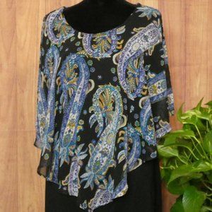 14W Black Dress Paisley Sheer Shaw